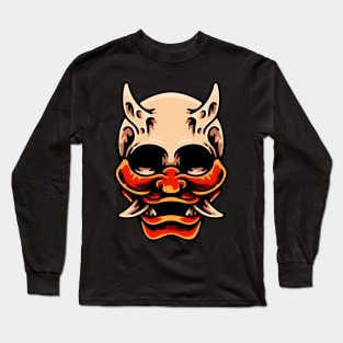 Skull Wearing Oni Mask Long Sleeve T-Shirt